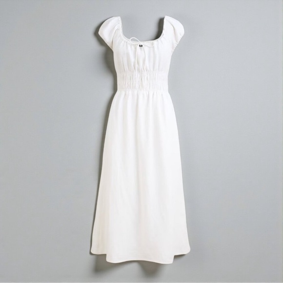 J Crew Cap Sleeve Linen Midi Dress in White - Picture 4 of 10